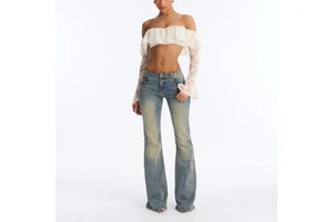 OEM/ODM Low Rise Flare Jeans Women Vintage Dirty Wash Stretch Denim Pants Slim Fit Bootcut Trousers Factory Direct Wholesale