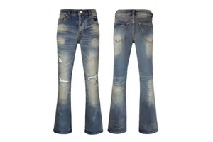 Dark Blue Wash Medium Waist Flare Jeans Plus Size Mens Flared Jeans Embroidered Denim Pants for Men Jeans Larghi Da Uomo