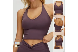 Custom Logo Seamless High Support Halter Neck Sexy Bra Women Workout Gym Fitness High Quality Backless Elastic Sports Yoga Bra