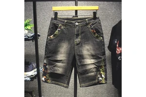 High Quality Men's Denim Shorts For Summer Casual Loose Fit Cargo Pants Printed Pattern Light Washed Plus Size Woven