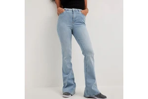Women Winter Sweet Flat Front Mid Waist Pockets Wide Leg Flare Pants Versatile Denim Custom Color Baggy Jeans High-quality