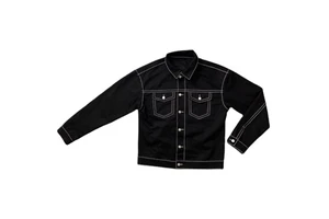 DENIMGUYS Men's Varsity Denim Jacket Back Embroidery Logo Men Casual Outwear Fall Denim Button up Coat Y2k Jean Jacket Men