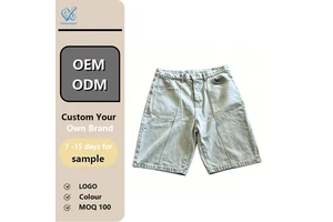 Custom OEM Jeans High Quality Streetwear Summer Cotton Breathable Button Fly Acid Washed Embroider Men's Denim Shorts