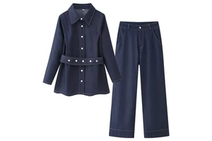 Export Quality Women Denim Suits Sets Solid Canvas 2 Piece Long Set Summer Casual 100% Cotton Quick Dry Breathable High Quality