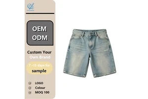 Custom Design Plus Size OEM Vintage Baggy Cotton Jeans Summer Button Fly Acid Washed Embroidered Men's Denim Shorts