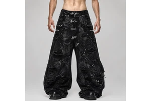 DiZNEW Heavy Distressed Multi Pocket Cargo Jeans Mens Acid Wash Baggy Wide Leg Denim Pants High Streetwear Gorpcore OEM ODM
