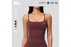 Brushed Yoga Fitness Tank Top for Women Padded Cups Thin Straps Breathable Four-Way Stretch Lightweight Quick-Drying Plus Size