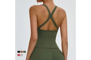 U-Neck Breathable Lightweight Women's Yoga Workout Tank Top with Front Logo for Gym Running Fitness