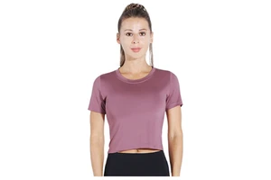 Slim-fit Women's Summer Running Top Quick-Dry Yoga Wear Breathable Eco-Friendly Spandex/Polyester Short-Sleeve Round-Neck