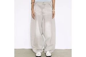 Women's Pants OEM/ODM Sand Gray Washed Denim Jeans Vintage Relaxed Fit Straight Leg Trousers Streetwear Factory Direct