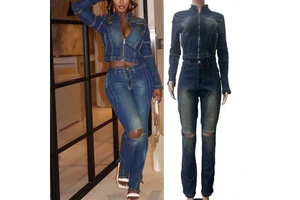 Ladies Streetwear Suits Matching Jeans Denim Two Pieces Sets