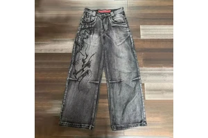 Customized New Loose-fit Jeans New Subculture Hip-hop Retro Dragon Pattern Embroidered Oversized Jeans Denim Pants for Men.