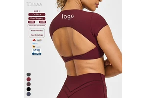 Fitness Exercise Backless Design Short-sleeved Fitness Exercise Breathable and Elastic Yoga Top for Women