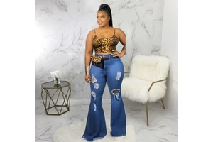 2026 Latest Design Fashion Plus Size Jeans Women Hole Slim Fit Denim Elastic Chubby Ladies Flare Jeans XL-5XL Denim Jeans