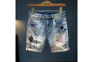 European Fashion Brand Denim Shorts Men's Perforated Straight Leg Summer Thin Style 2026 Summer Retro Quarter and Five Pants