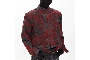 Customizable Men's Slim Fit Cropped Moto Style Jacket Fast Shipping Features Denim Embossed Wash Water