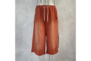 Custom 100% Cotton Heavyweight DTG Print Sweats Gemstone Sun Faded Acid Wash Distressed Baggy Capris Men's Shorts