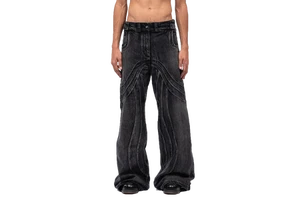 Men's Versatile Straight Leg Wide Leg Pants Washed Distressed Ripped Jeans Breathable Comfortable Long Pants with Solid Pattern