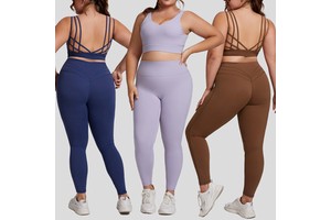 Cross-border Plus Size Solid High Elastic Yoga Fitness Suit Women's 2-Piece Set Spandex/Nylon Running Shockproof