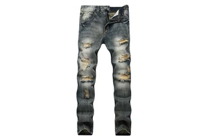 Custom Men's Casual Solid Mid Waist Woven ODM Stonewashed Denim Slim Fit Plus Size Straight Jeans for Autumn Season