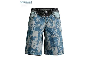 Men's Plain Dyed Denim Shorts with Black Waist