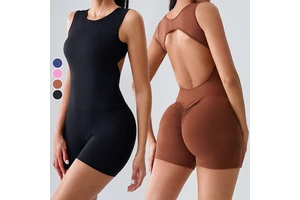 Women's New Sports Fitness Jumpsuit with Beautiful Back Yoga Outfit Chest Cushion Hollowed Out Shorts Sports Bodysuits Jumpsuit