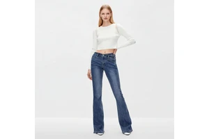 Vintage Casual Streetwear Denim Pants Stretch Eco-Friendly Breathable Classic Blue Wide Leg Trousers Mid Waist Flared Bootcut