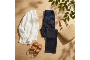 2026 New Arrival High Vintage Denim Slimming Support Breathable Women's Maternity Straight Leg Jeans Spring Summer Casual Outing