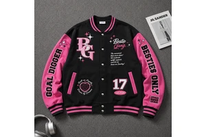 Custom Print logo Embroidered Casual Varsity Jacket with Contrasting Leather Sleeves Oversize Bomber Baseball Jacket for Men