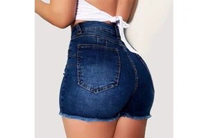 Hot Sale Fashion Women Summer Shorts Basic Washed Ripped Stretch Skinny High Waist Denim Shorts Women