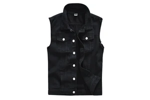 New Men's Fashion Casual Black Hooded Sleeveless Vest Denim Vest Jacket Street Punk Style Denim Vest Multiple Size Options M-6XL