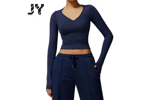 JY Hot Selling Tight Fitting Fitness Yoga Top, Slimming V-neck Solid Color Comfortable Breathable Sports Top