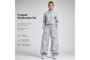 Bulk Supply Tracksuit Womens Cropped Windbreaker Zip Up Jacket With Reflective Piping Wide Leg Jogger Pants Sporty Tracksuit