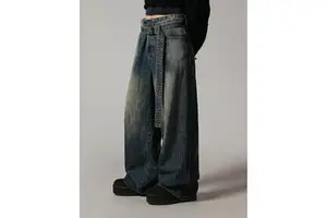 New Arrival Unique Cotton Medium Denim Jeans Mens High-Waist Loose-Fit Retro Straight-Leg Casual Trousers