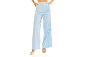 OEM/ODM Service Women's Full Length Woven Spring Pants Trousers Anti-Wrinkle Flat Elastic Waist Spandex/Polyester Loose Fit Wide