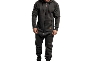 Men Jumpsuit Ankle Length Sports Jumpsuit Simple Windproof Plus Fleece Comfortable Men Warm Jumpsuit