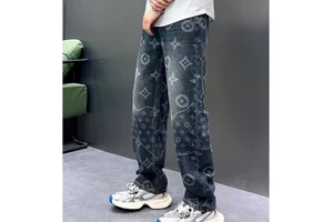 Best-selling Custom Men's Loose Work Jeans Street Hip-hop Jacquard Men's Jeans Unique Style Pattern Jeans for Men