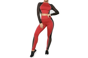 High Quality Women's Quick Dry 2-Piece Yoga Sports Suit Plus Size Fitness Running Wear Solid Color Spandex/Nylon Anti-Bacterial