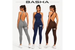 BASHAsports Women Backless Yoga Jumpsuit One Piece Bodysuit Butt Lift Activewear for Gym Fitness Workout