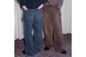 Wholesale Custom Jeans Men's Loose Wide Leg Double Knee Carpenter Denim Pants Vintage Blue Jeans With Cargo Pockets