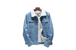 Men's XL Casual Winter Bomber Jacket Denim Coat with Button Decorations Thicker Fleece Liner Black Blue Autumn OEM Service