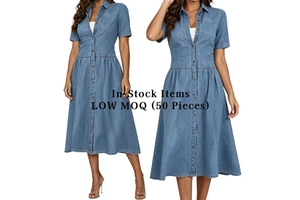 Sleeveless Denim Dress Women Lapel Button Down A-Line Midi Jean Dress Casual Summer Loose Fit Denim Shirt Dress