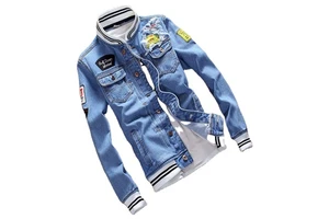 Custom Design New Men's Slim Fit Jeans Jackets and Coats Long Sleeve Denim Jacket