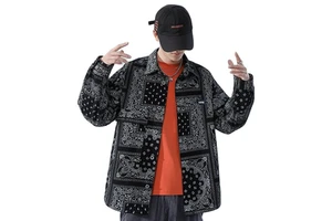 Custom Men's Hip Hop Style Jeans Sets Washed Denim Bandana Paisley Printed Jean Jacket