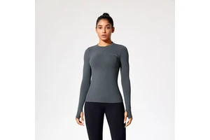 Women's Seamless Washed Gym Yoga Top Crew Neck Skinny Fit Four-Way Stretch Sweat-Wicking Breathable Spandex/Nylon Full Sleeve