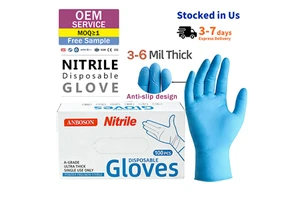 Durable 6 Mil Medical Grade CE Certified Blue Nitrile Exam Gloves Waterproof Disposable Sterile Touch Sensitivity Powder-Free