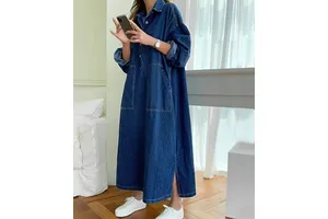 Womens Classic Long Jean Jacket Plus Size Loose Long Sleeve Button Down Denim Jacket Trench Coat Women's Denim Sets