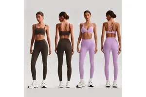 Nude Feeling Adjustable Straps Racerback Sports Bra High Elastic Brushed Yoga Set Women Running Gym Two Piece Activewear