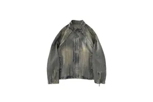 Men's Denim Deconstructed Denim Retro Trendy Boy Stand Collar Zippered Casual Coat