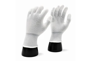 Professional Fingertip Coated White Polyester Grey PU Safety Work Gloves for Quality Inspection Laboratory Stationery Use